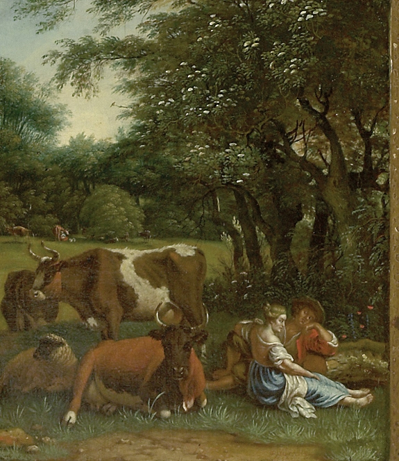Unknown Artist - Landscape With Cattle And A Couple Under A Tree (Circle Of Jan Siberechts)